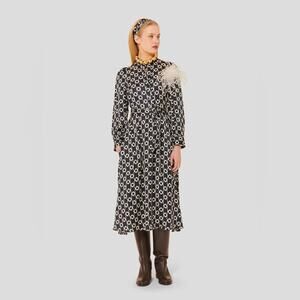 Tara Jarmon Rivoltina Satin Floral Print Notch Collar Long Sleeve Dress Size 8